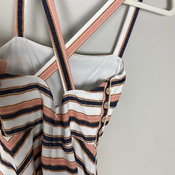 Hutch Tiffany Dress Striped Fit Flare Button Nautical Cross Back Beach Pink - Picture 4 of 8